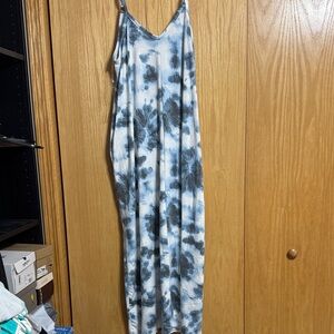 Zenana Blue Tie-Dye Adjustable Spaghetti Strap Maxi